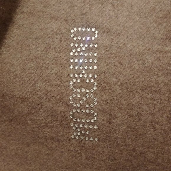 Moschino Brown Lambswool Fringe Wrap Scarf Crystal Embossed Logo Brand Italy - Picture 3 of 5